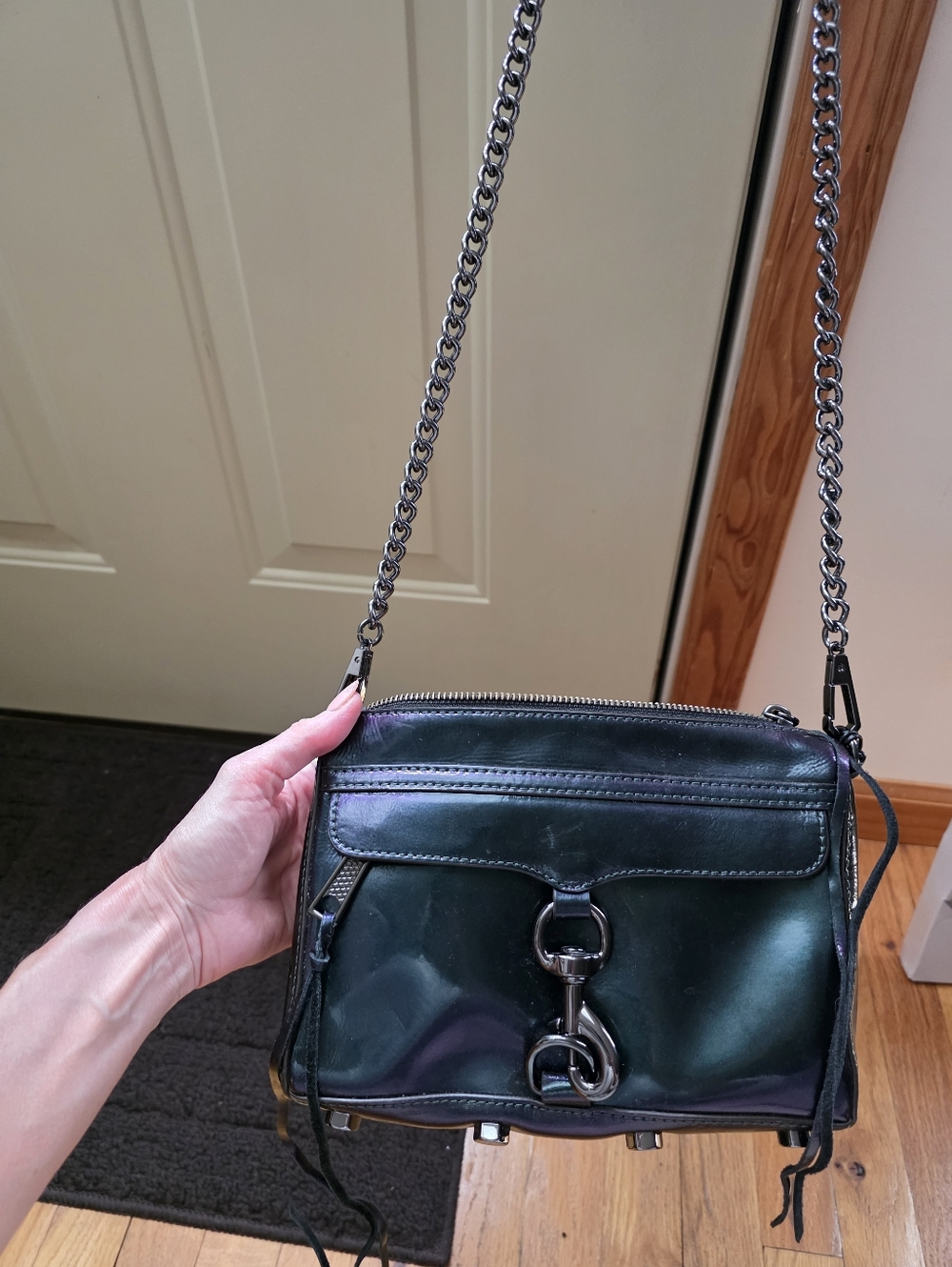 Rebecca Minkoff Purple/Green  Leather Mini Crossbody with Dark Gunmetal Hardware